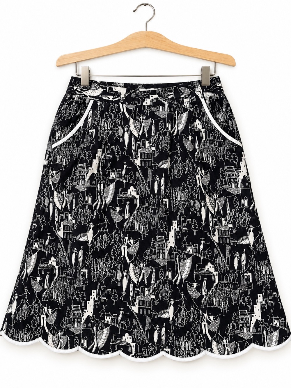 𝙂𝙧𝙖𝙘𝙚 𝙀𝙡𝙚𝙢𝙚𝙣𝙩𝙨 Woman Black & White Novelty Print A-Line Skirt – Size 16W